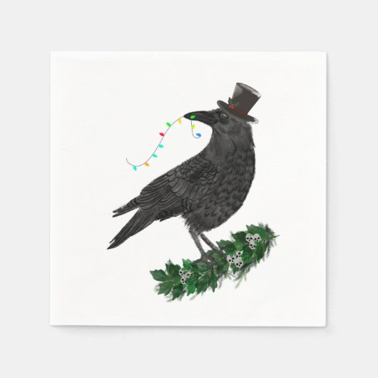 Holiday Crow with Top Hat Serviette (Vorderseite)