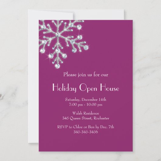 Holiday Crystal Snowflake Open House (Magenta) Einladung (Vorderseite)