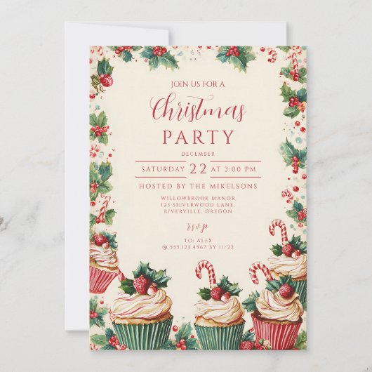 Holiday Cupcake Frohe Weihnachten Einladung (Vorderseite)