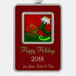 Holiday Cupcake Whimsey PERSONALISIERT Rahmen-Ornament Silber