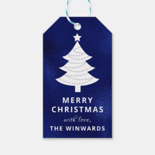 Holiday Dark Blue Foil & White Christmas Tree Geschenkanhänger