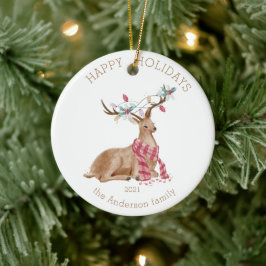 Holiday Deer Colorful Happy Holidays Foto Keramik Ornament