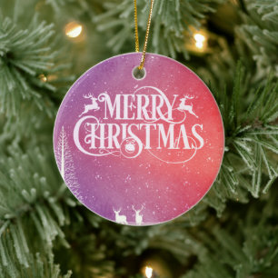 Holiday Deer Landscape Keramik Ornament