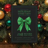 Holiday Dinner Party Green Satin Bow Black Einladung