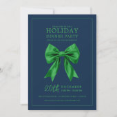 Holiday Dinner Party Green Satin Bow Navy  Einladung (Vorderseite)