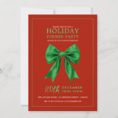 Holiday Dinner Party Green Satin Bow Red Einladung (Vorderseite)