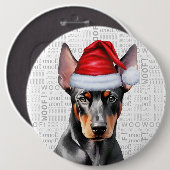 Holiday Doberman Santa Dog on Woof Background Button (Vorne & Hinten)