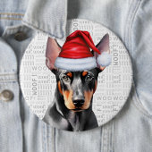 Holiday Doberman Santa Dog on Woof Background Button (Beispiel)