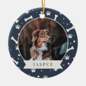 Holiday Dog Bone & Pawprint Personalisiertes Pet-F Keramik Ornament (Vorne)