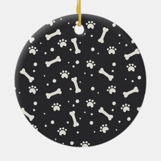 Holiday Dog Bone & Pawprint Personalisiertes Pet-F Keramik Ornament (Hinten)