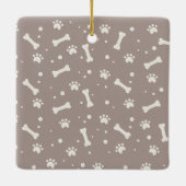 Holiday Dog Bone & Pawprint Personalisiertes Pet-F Keramikornament (Rückseite)