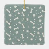 Holiday Dog Bone & Pawprint Personalisiertes Pet-F Keramikornament (Rückseite)