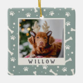 Holiday Dog Bone & Pawprint Personalisiertes Pet-F Keramikornament (Vorderseite)