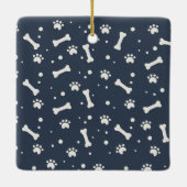 Holiday Dog Bone & Pawprint Personalisiertes Pet-F Keramikornament (Rückseite)
