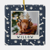 Holiday Dog Bone & Pawprint Personalisiertes Pet-F Keramikornament (Vorderseite)