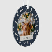 Holiday Dog Bone & Pawprint Personalisiertes Pet-F Ornament (Vorderseite)