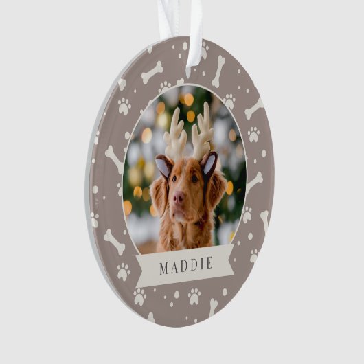 Holiday Dog Bone & Pawprint Personalisiertes Pet-F Ornament (Vorderseite)