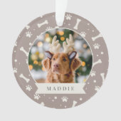 Holiday Dog Bone & Pawprint Personalisiertes Pet-F Ornament (Vorderseite)