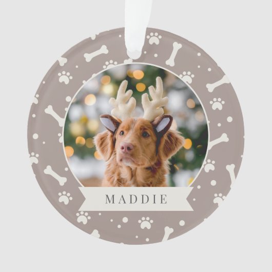Holiday Dog Bone & Pawprint Personalisiertes Pet-F Ornament (Vorderseite)