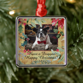 Holiday Dog Foto mit festlichen Weihnachten Floral Ornament Aus Metall