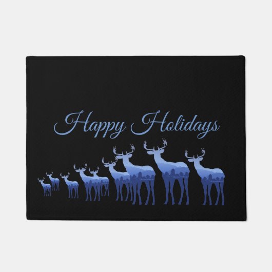 Holiday Doormat-Happy Holidays Blue Deer/Elch Fußmatte (Vorderseite)