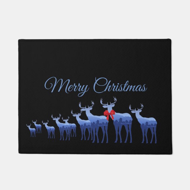 Holiday Doormat-Merry Christmas Blue Deer/Elk Fußmatte (Vorderseite)