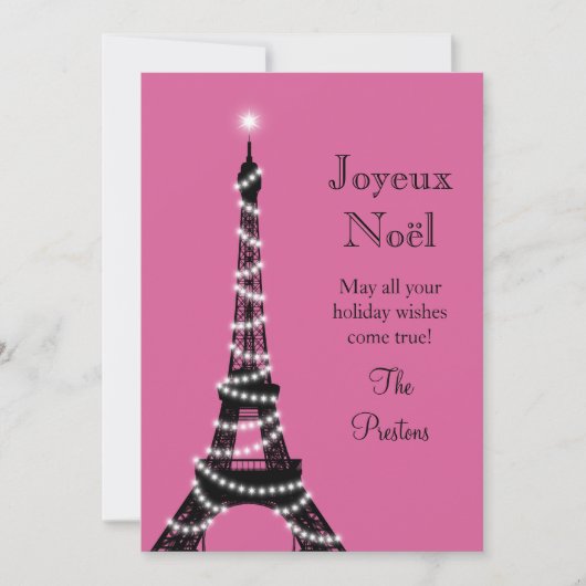 Holiday Eiffel Tower Card fuchsia Feiertagskarte (Vorderseite)
