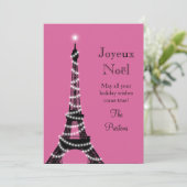Holiday Eiffel Tower Card fuchsia Feiertagskarte (Stehend Vorderseite)