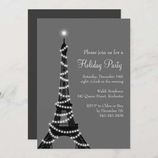 Holiday Eiffel Tower Einladung grau (Vorne/Hinten)