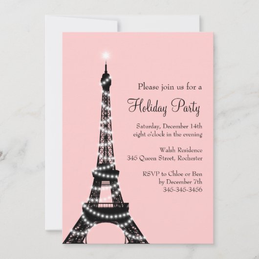 Holiday Eiffel Tower Einladung pink (Vorderseite)