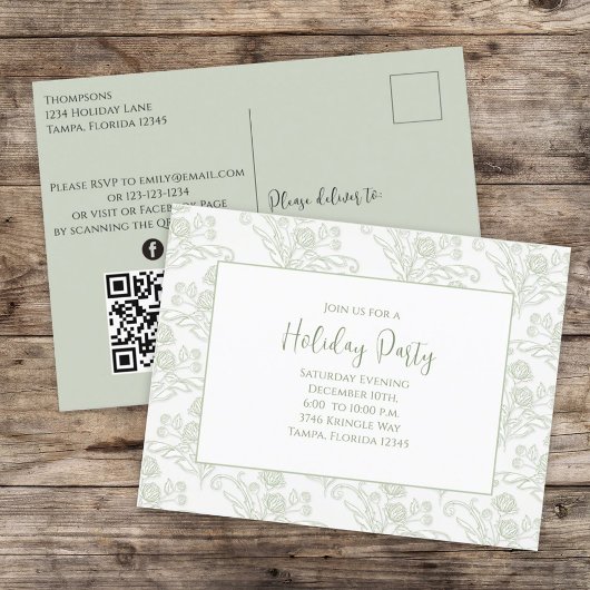 Holiday Elegant Floral QR Code Einladung zum Budge Postkarte