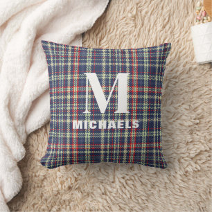 Holiday Elegant Monogram Initial Navy Blue Kariert Kissen