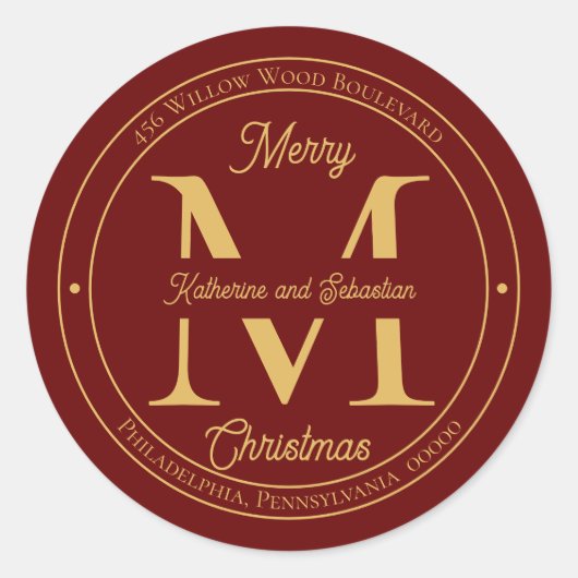Holiday Elegante Monogram Rücksendeadresse Siegel Runder Aufkleber (Vorderseite)