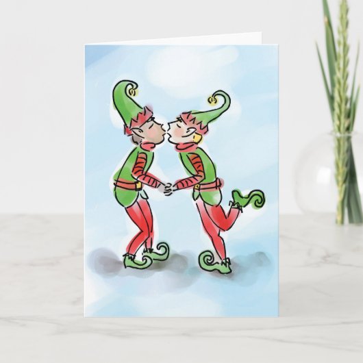 Holiday Elves Kissing Feiertagskarte (Vorderseite)