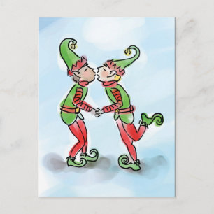 Holiday Elves Kissing Feiertagspostkarte