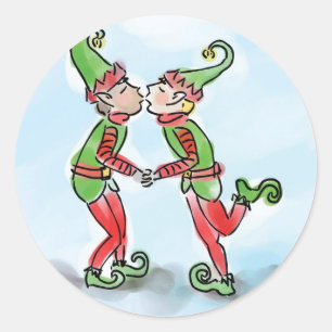 Holiday Elves Kissing Runder Aufkleber