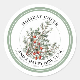 Holiday Evergreen Berries Personalisiert Sentiment Runder Aufkleber