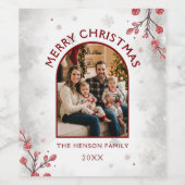 Holiday Family Photo Merry Christmas Weinetikett (Einzelnes Label)
