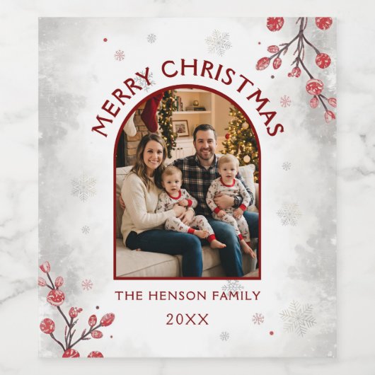 Holiday Family Photo Merry Christmas  Weinetikett (Einzelnes Label)