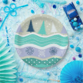 Holiday Fir Trees Snowflakes Snow Christmas Pappteller (Party)