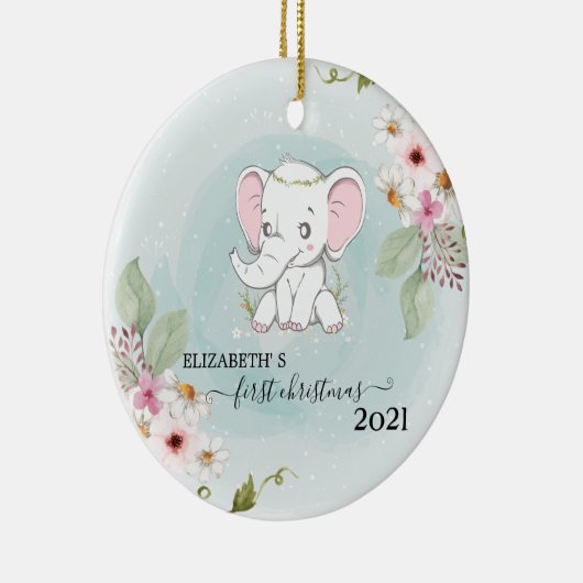 Holiday First Christmas Baby Elephant Blume Keramik Ornament (Rechts)