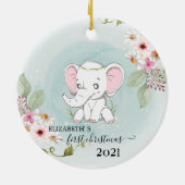 Holiday First Christmas Baby Elephant Blume Keramik Ornament (Hinten)