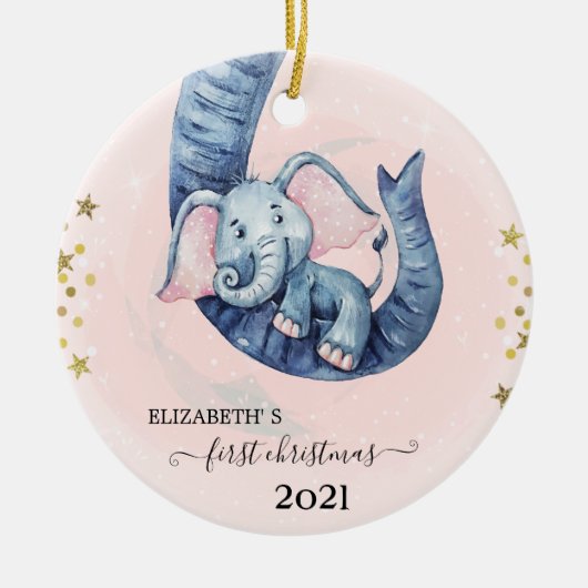 Holiday First Christmas Baby Elephant Keramik Ornament (Vorne)