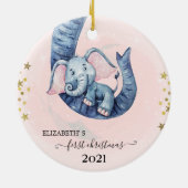 Holiday First Christmas Baby Elephant Keramik Ornament (Hinten)