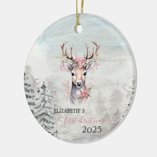 Holiday First Christmas Baby Rentier Holly Berry Keramik Ornament (Links)