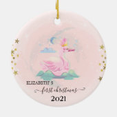 Holiday First Christmas Baby Swan Crown Stars Keramik Ornament (Hinten)