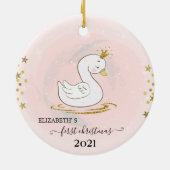 Holiday First Christmas Baby Swan Keramik Ornament (Hinten)