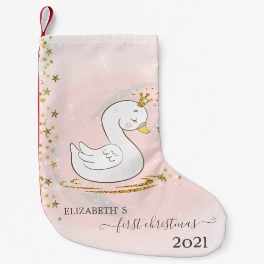 Holiday First Christmas Baby Swan Kleiner Weihnachtsstrumpf (Vorderseite)