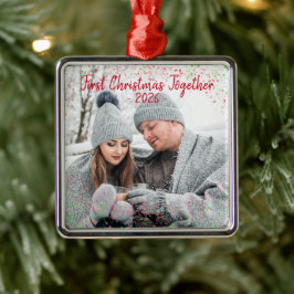 Holiday First Christmas Foto Glitzer Script Ornament Aus Metall