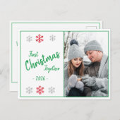 Holiday First Christmas Foto Script Saison Postkarte (Vorne/Hinten)